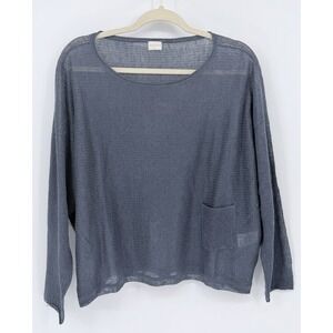 Poetry 100% Linen Blue Blouse Boxy Relaxed Fit Size M (8/10) Coastal Chic Resort